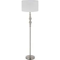 Relaxdays Stehlampe Wohnzimmer, E27, mit Kabel, Stoff Lampenschirm Ø 43 cm, Vintage Stehleuchte 155 cm hoch, weiß-silber