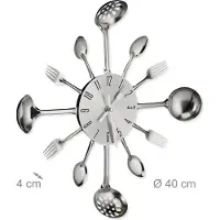 Relaxdays Wanduhr Besteck, Küchenuhr Löffel, Gabel & Kelle, Ø 40 cm, batteriebetrieben, mit Ticken, Besteckuhr, silber