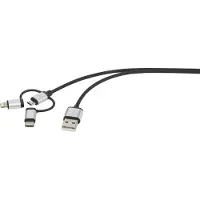 Renkforce USB-Kabel USB 2.0 USB-A Stecker, USB-C Stecker, USB-Micro-B Stecker, Apple Lightning Stecker 0.25 m Dunkelgr