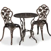 Relaxdays Gartenmöbel Set, 3-teilig, Tisch & 2 Stühle, Vintage Balkonmöbel, Aluguss, Garten Sitzgruppe, schwarz/bronze