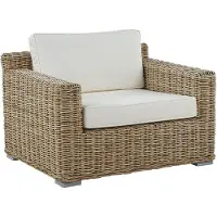 Beliani Gartensessel Hellbraun Polyrattan inkl. Sitzkissen in Cremeweiß Modernes Design Terasse Garten