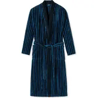 Schiesser Bademantel Kimono Essentials Streifen Herren Velours Dark blue-S