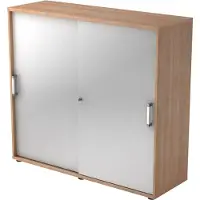 Hjh OFFICE PRO BETA 1753S - Nussbaum/Silber 3 OH Schiebetürenschrank Chromgriff Metall