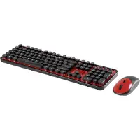 Renkforce RF-DS-RETRO Funk Tastatur, Maus-Set Deutsch, QWERTZ Schwarz, Rot