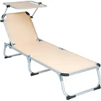 VCM Sonnenliege mit Sonnendach | Maße ca. 187x58x30cm | Campingliege klappbar | Strandliege | Beige