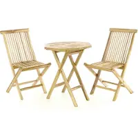 VCM 3-tlg. Balkonset | Tisch aus Holz mit Klappstuhl | Garten-Set | Sitzgarnitur 60 cm