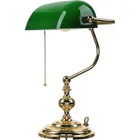 Licht-Erlebnisse Bankerlampe Gold 24 Karat Grün aus Messing Glas Zugschalter Tischleuchte Schreibtischlampe