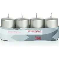Wiedemann Kerze Stumpen 4er Packung silber
