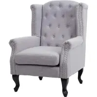 MCW Sessel Chesterfield Oxford, Relaxsessel Clubsessel Ohrensessel, wasserabweisend Stoff/Textil grau ohne Ottomane