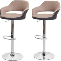 Mendler 2er-Set Barhocker MCW-F16, Barstuhl Tresenhocker Drehhocker, mit Lehne Kunstleder taupe-schwarz
