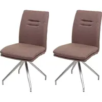 MCW 2er-Set Esszimmerstuhl MCW-H70, Küchenstuhl Lehnstuhl Stuhl, Stoff/Textil Edelstahl gebürstet braun