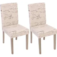 Mendler 2er-Set Esszimmerstuhl Littau, Stuhl Küchenstuhl Textil mit Schriftzug, creme, Beine Struktur - Eiche