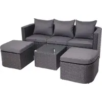 Mendler 3in1-Garnitur MCW-J37, Garten-/Lounge-Set Sonneninsel, Spun Poly Poly-Rattan MVG anthrazit, Kissen dunkelgrau
