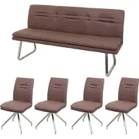 Mendler Esszimmer-Set MCW-H70, Sitzgruppe Esszimmergruppe Esszimmergarnitur, Stoff/Textil Edelstahl gebürstet braun 180cm
