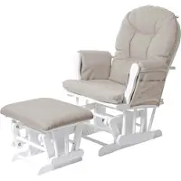 Mendler Relaxsessel MCW-C76, Schaukelstuhl Sessel Schwingstuhl mit Hocker Stoff/Textil, creme, Gestell weiß