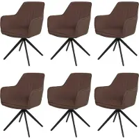 Mendler 6er-Set Esszimmerstuhl MCW-L79, Küchenstuhl Lehnstuhl Stuhl Armlehnen, drehbar Auto-Position Stoff/Textil braun