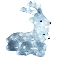 Mojawo Acryl Hirsch mit Rehkitz 60 LEDs kaltweiß Außenbeleuchtung