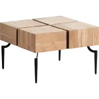 FineBuy Couchtisch Akazie Natur Massivholz quadratisch 60x60 cm · moderner Wohnzimmertisch 4 Blocks · Design Tisch mit Metallbeinen im Industrial
