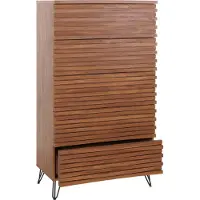 MCW Kommode MCW-M49, Highboard Schrank, 3D-Design 5 Schubladen MDF Metall 145x80x44cm Walnuss-Optik