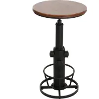 MCW Bartisch MCW-N20, Bistrotisch Thekentisch, höhenverstellbar drehbar Fußablage Industrial Massiv-Holz Ø 61 cm braun