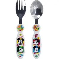 Stor 2er-Set Disney Mickey Mouse Kinderbesteck aus Metall, BPA-frei, abwaschbar und wiederverwendbar und nicht für Mikrowelle oder Spülmaschine geeignet