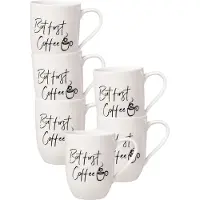 Villeroy & Boch Becher "Becher mit Henkel 'But first Coffee' Statement 290 ml 6er Set weiß", weiß, 6 tlg., Porzellan, Trinkgefäße, Becher