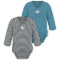 Normani 2er Set Unisex Baby Wickelbody Langarm-Strampler Einteiler aus Merinowolle - 9351