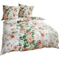 TRAUMSCHLAF Feinflanell Bettwäsche Blumen grün 200x200 cm + 2x 80x80 cm