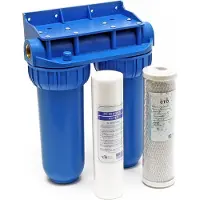 Naturewater NW-BR10B2 2 Stufen Wasserfilter Doppelfilter, 5 µ, 20,67 mm (1/2"), Ø62 mm PP Kartusche, Filter Wandhalterung, Filterschlüssel, Sedimentfilter Aktivkohleblock