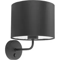 Licht-Erlebnisse Wandlampe mit Schalter Schwarz E27 Stoff Schirm Wandleuchte Schlafzimmer Wohnzimmer