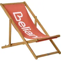 Beliani Liegestuhl Hellbraun Akazienholz mit Roter Stoff-Bespannung -Logo Verstellbare Rückenlehne Kappbar Modern Garten Balkon Terrasse