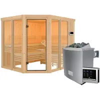 Karibu Sauna Innensauna Ainur 3 Eckeinstieg Ofen 9 KW externe Strg easy 231x196x198 cm ohne Dachkranz