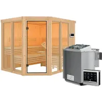 Karibu Sauna Innensauna Ainur 3 Eckeinstieg Ofen 9 kW externe Strg easy 231x196x198 cm ohne Dachkranz