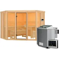 Karibu Sauna Innensauna Alcinda Ganzglas Fronteinstieg Ofen 9 kW externe Strg easy 231x231x198 cm ohne Dachkranz