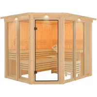 Karibu Sauna Innensauna Ainur 3 Eckeinstieg ohne Zubehör 245x210x202 cm mit Dachkranz