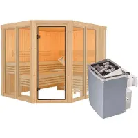 Karibu Sauna Innensauna Ainur 3 Eckeinstieg Ofen 9 kW integr. Strg 231x196x198 cm ohne Dachkranz