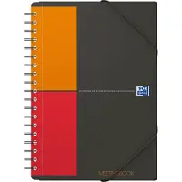 Oxford Meetingbook Oxford International, DIN B5, weiß-kariert, 80 Blatt, spiralgebunden, Optik Paper, orange/rot/grau