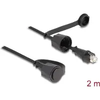 DeLOCK Netzwerkkabel RJ45 Stecker zu RJ45 Stecker Cat.6 STP mit Verschlusskappe Outdoor IP68 staub- und wasserdicht schwarz 2 m, 2 m, Cat6, S/UTP (STP), RJ-45, RJ-45, Schwarz