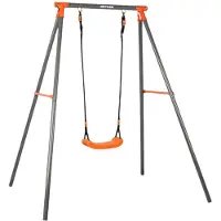 Kettler Einzelschaukel SINGLE Grau/ Orange | Perfekt für kompakte Gärten | Sicher und Robust | Wetterfest | Ideal für langanhaltenden Spielspaß