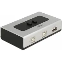 DeLOCK Umschalter USB 2.0 mit 2 x Typ-B Buchse zu 1 x Typ-A Buchse manuell bidirektional, 0,48 Gbit/s, Schwarz, Silber, Kunststoff, 71 mm, 112 mm, 32 mm