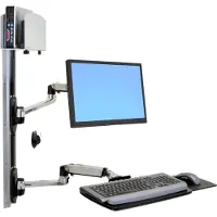 Ergotron Steh-Sitz-Arbeitsplatz LX 45-247-026, Wandmontage, für 1 Display bis 32", mit Tastaturablage & mittelgroßer CPU-Halterung, höhenverstellbar, neigbar, dreh- & schwenkbar, Aluminium