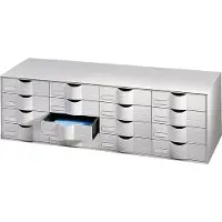 PaperFlow Schubladenbox , A4, 16 Schübe, Teilauszug, geschlossene Fronten, Griffmulde & Etikettenhalter, Etiketten, B 1075 x T 342 x H 329 mm, PS, grau