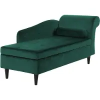 Beliani Chaiselongue Rechtsseitig Dunkelgrün Samt mit Armlehne Stauraum und Nackenrolle Dunkle Holzfüße Hohe Lehne Retro-Design Wohnzimmer Liegesofa