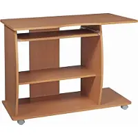FineBuy Computertisch GRASSE rollbar Buche 90 x 71 x 50 cm mit Tastaturauszug Laptop Tisch auf feststellbaren Rollen PC-Tisch mit Drucker-Ablage