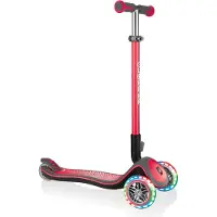 Globber ELITE DELUXE LIGHTS – Tretroller Kinder, 120/80 mm, ABEC 5, 3-rädrig, höhenverstellbar, LED-Rollen, rot