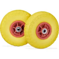 Relaxdays 2x Sackkarrenrad, pannensichere Vollgummireifen, 4.1/3.5-4", 16 mm Achse, bis 150 kg, 260x85 mm, gelb-rot