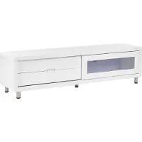Beliani TV-Möbel Weiß MDF Platte 158 x 39 cm Hochglanz Niedrig mit Stauraum 2 Schubladen 1 Schiebetür Modern Minimalistisch Aufbewahrung Wohnzimmer