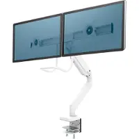 Fellowes Monitorarm Eppa, für 2 Displays bis 32" & je bis 8 kg, höhenverstell-/dreh-/schwenk-/neigbar, Crossbar-Design, Kabelführung, Tischklemme, weiß