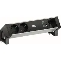 Bachmann DESK2 ALU BLACK 2xSchutzkt.USB, USB Charger 22W A&C 1xABD 0,2m GST18