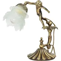 Licht-Erlebnisse Tischlampe Weiß Bronze E27 33 cm aus Messing Floral Tischleuchte
